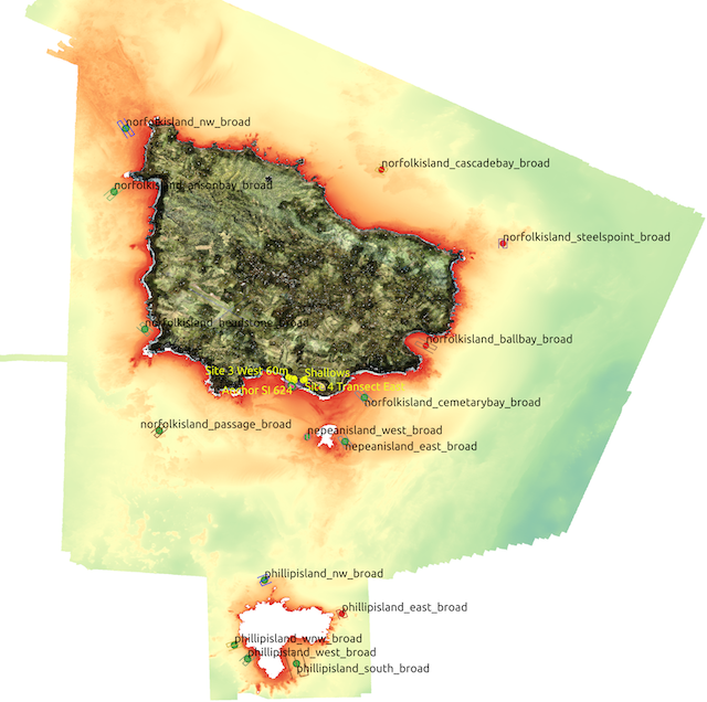 Norfolk Island 20025 AUV Survey Sites